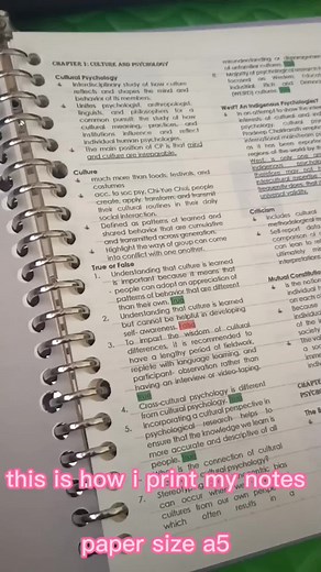 How I print my notes on my binder. #notes #bindernotebook #acads #psychology #fyp