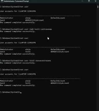 Como usar el comando "net user" utilizando la consola del simbolo del sistema.