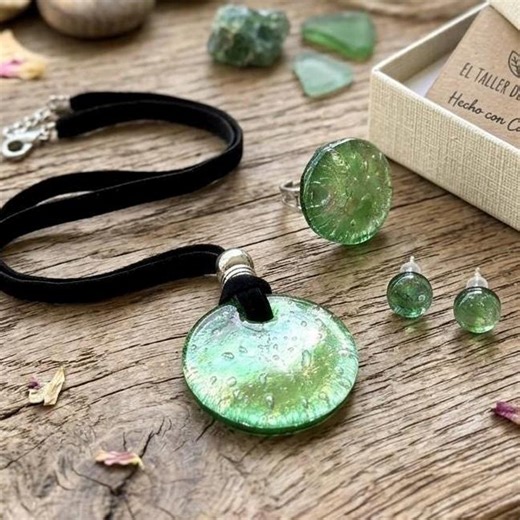 Venetian Murano Glass Pendant Necklace With Matching Ring & Stud Earrings – Unique Jewelry - Etsy