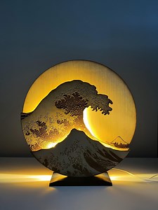 Wave Lamp – the Great Wave off Kanagawa Inspired Japanese Art Wood Night Light, Accent Lamp - Etsy