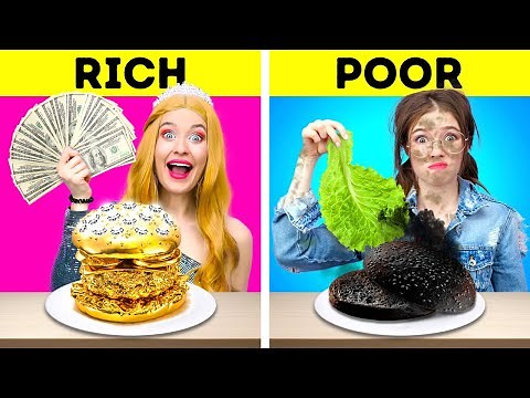 RICH VS NORMAL STUDENT || Eating Only Expensive Food For 24 HRS! Funny Challenge by 123 GO! FOOD