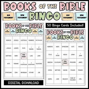 Books of the Bible Bingo Cards Church Bingo Game Christian Bingo Game Bible Bingo Game Printable Bingo Cards 50 Cards Digital Download - Etsy