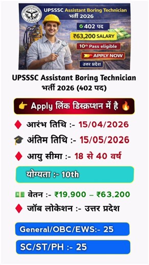 UPSSSC Assistant Boring Technician Recruitment 2026 | Salary, Eligibility, Apply Online