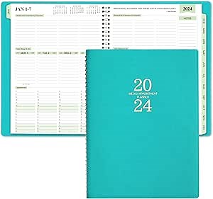 2024 Planner - 3-Tier Down Planner Weekly and Monthly NotePad, 2024 Appointment Book from Jan 2024 - Dec 2024, Daily Planner with Tabs, 60 Minutes Intervals, Faux Soft Leather, 8.5'' x 11''