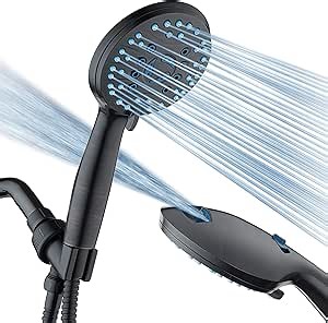 Hotel Spa AquaCare High Pressure 8-mode Handheld Shower Head, Anti-clog Nozzles - Built-in Power Wash to Clean Tub, Tile & Pets, Extra Long 6 ft. Stainless Steel Hose, Wall & Overhead Brackets