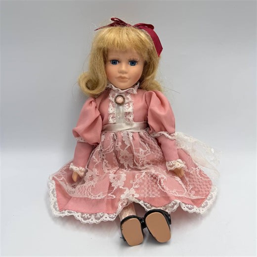 Poupée de collection vintage en porcelaine, cheveux blonds, robe en dentelle rose, style victorien - Etsy France