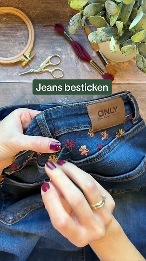 Jeans besticken mit dem Lazy Daisy Stich leicht gemacht