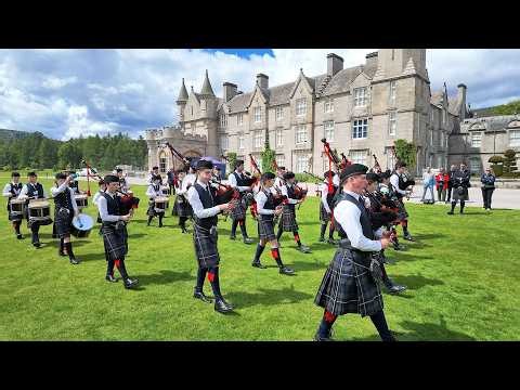 Lathallan School Pipe Band march off to Green Hills outside Balmoral Castle in Scotland June 2026