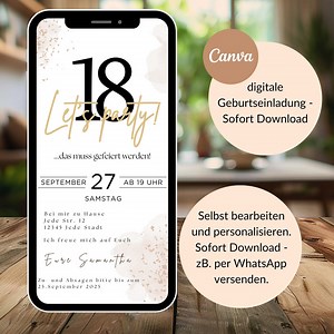 Digital Invitation 18th Birthday, Invitation 18th Birthday, Digital Invitation Birthday 18, Whatsapp Birthday Invitation, CANVA Template - Etsy