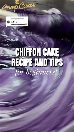 Ingredients CAKE BATTER • 2 cups sifted cake flour • 3/4 cups white sugar • 1 tablespoon baking powder • 1 teaspoon salt • ½ cup vegetable oil • 5 egg yolks (large) • 3/4 cup cold water • 2-3 teaspoons vanilla extract MERINGUE • 5 egg whites (large) • 3/4 cup white sugar • ½ teaspon cream of tartar DIY CAKE FLOUR • 1 Cup of All Purpose Flour (APF) minus 2 Tablespoon APF plus 2 Tablespoon Cornstarch #campcakesbykrisha #chiffoncake | Camp Cakes by Krisha