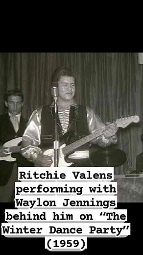 Ritchie Valens performing with Waylon Jennings behind him on “The Winter Dance Party” (1959) #americanamusicsociety #RitchieValens #LaBamba #waylonjennings | Americana Music Society
