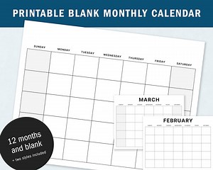 Blank Calendar Month Pages – Printable Monthly Calendar Download – Instant Download Printable – Monthly Planner Template - Etsy Australia