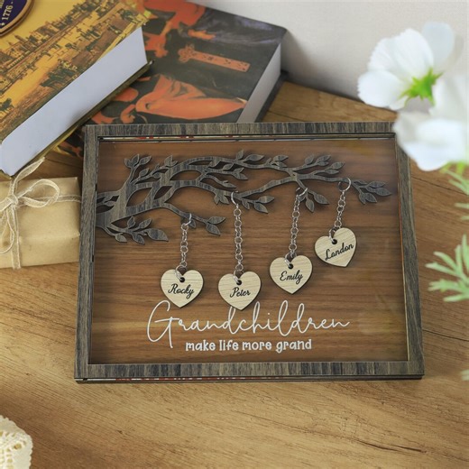 Personalized Grandchildren Family Tree Sign, Custom Wood Names Frame, Rustic Home Decor - Etsy