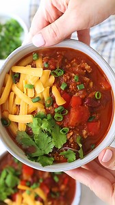 This Ground Turkey Crockpot Chili is the best ever! It is veggie-loaded and so simple to prepare. Just brown the ground turkey in a skillet, mix it into the slow cooker with the other ingredients and turn it on! Then just sit back and relax and let the crockpot do all the work. Find more details on Healthy Seasonal Recipes dot com! | Healthy Seasonal Recipes