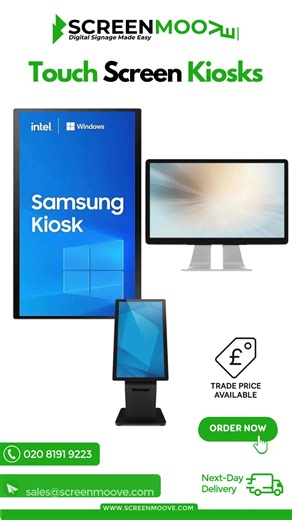 Let customers take control 👆✨ Touch screen kiosks streamline ordering, wayfinding and customer interaction - boosting efficiency while delivering a modern, self-service experience. Perfect for retail, hospitality, leisure, healthcare and corporate spaces. ✔ Easy to use ✔ Sleek, professional design ✔ Customisable for your business ✔ Trade pricing available 📞 020 8191 9223 🌐 screenmoove.com #TouchScreenKiosk #SelfServiceTechnology #DigitalSignageUK #RetailTech #HospitalityTech