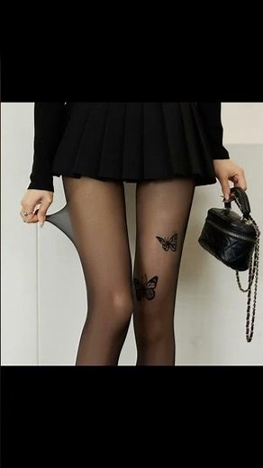 Butterfly Patterned Tights – Women's Sheer Black Tights with Elegant Motifs