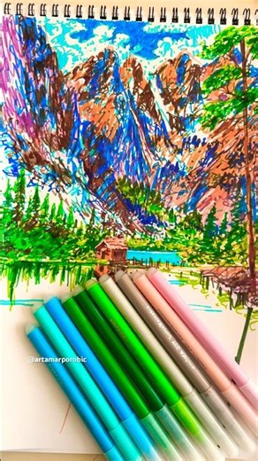 Drawing colorful landscape #ghibli #art #tutorial #drawing #viral