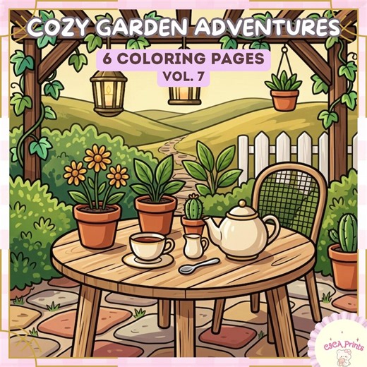 Cozy Garden Adventure Coloring Page | Cute Kids Garden Scene Printable | Relaxing Nature Coloring Page PDF - Etsy
