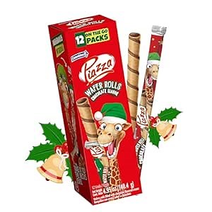 Colombina Christmas Wafer Rolls, Chocolate Flavored, 12 Individually Wrapped Sticks Per Box, 4.95oz (Pack of 1)