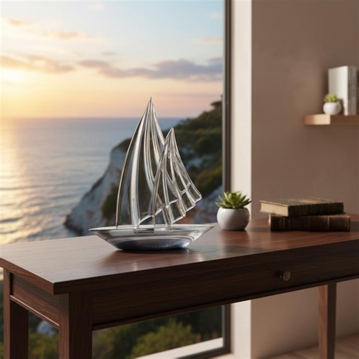 Hand-blown Sailboat Sculpture, Nautical Crystal Figurine, Elegant Marine Art Home Decor - Etsy