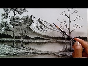 Mountain and trees landscape scenery drawing easy ways with pencil // Nature drawing with pencil //