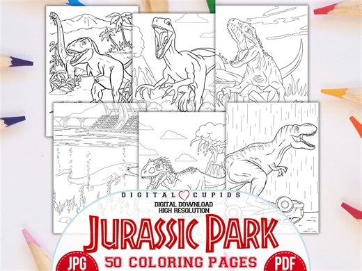 Jurassic Park Dinosaur Coloring Book: 54 Pages (PDF & JPG) - Etsy