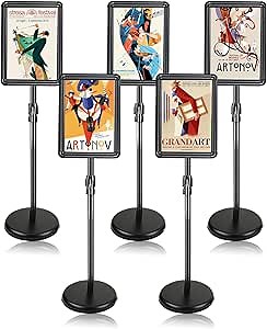 Sign Stands for Display, Adjustable Sign Holder, 8.5 x 11 Inches Snap Open Sign Frame, Vertical & Horizontal View Displayed (5 Pack)