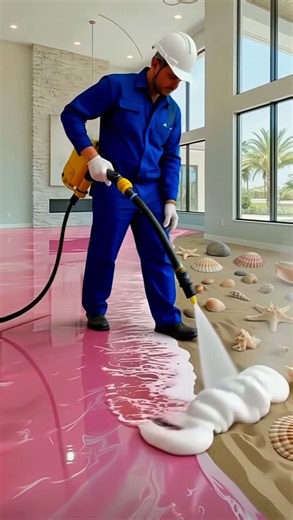 Watch This Floor Turn Into a Beach Illusion 😱 #homerenovation #interiordesign #epoxyfloor #diy