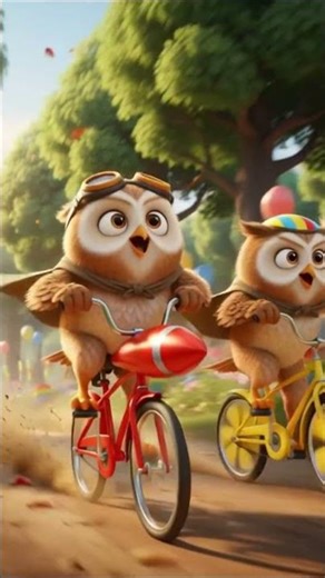 Funny Owl Bicycle Race 🦉🚴 #cartoonshorts #learningpoem #childrenscartoon #cute#kidsanimation #funny