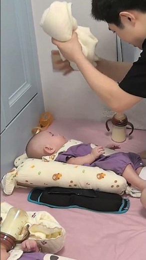 Daily Triplet Milk Time: Two Want Milk Now, One Waits Patiently 💛 #baby #triplets #dadlife
