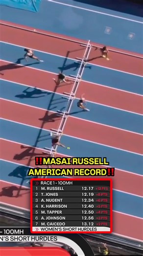 🇺🇸Masai Russell 12.17 100m hurdles MERICAN RECORD and second-fastest wind legal time in WORLD HISTORY! #trackandfield | Travis Miller