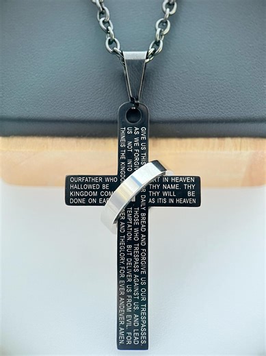 Engraved Lord’s Prayer Cross Necklace – Stainless Steel Faith Pendant With Ring, Christian Jewelry Gift - Etsy