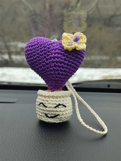 Crochet Heart Car Charm – Handmade Rearview Mirror Decor Kawaii / Cozy Vibes - Etsy