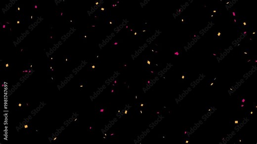 blue and orange confetti falling animation, 4k loopable overlay with alpha channel. colorful multicolor confetti falling animation.