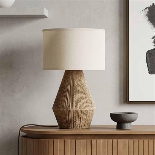 TUTU Natural Rope Wrapped Table Lamp | Geometric Jute Base, Linen Shade, Coastal Boho Style - Etsy