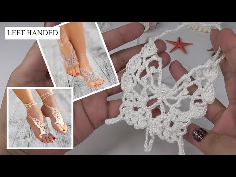 LEFT HANDED | Crochet Beach Barefoot Butterfly Sandals Tutorial | Step By Step