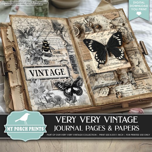 Very Very Vintage Junk Journal PAGES & PAPERS, Black Ivory Steampunk Grunge Victorian Neutral My Porch Prints Printable Digital Download - Etsy