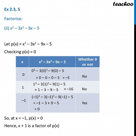 Ex 2.3, 5 (ii) - Factorise Cubic Polynomial x^3 - 3x^2 - 9x - 5