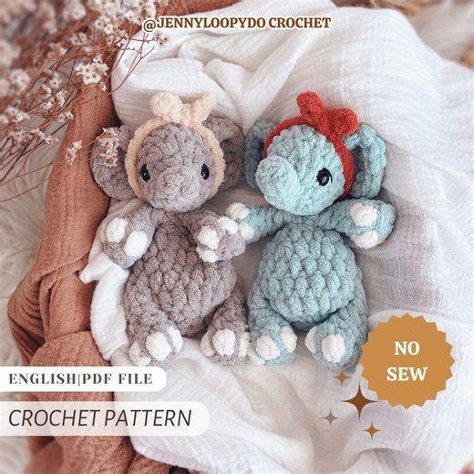 Crochet Elephant Pattern Snuggler Lovey No Sew Pattern English PDF - Etsy