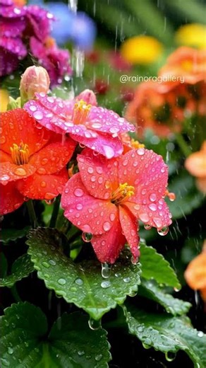 Rain on Vibrant Flowers | Botanical Calm Aesthetic