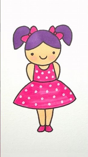 How to draw a doll | easy drawing for kids #polkadotdress #simple #artforkids #ytshorts #preschool