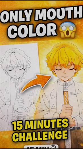 15 Minutes Challenge😱Only Mouth Color drawing Zenitsu Anime Art Drawing #shorts #art #zenitsu #anime