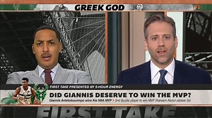 Max Kellerman agrees that Giannis Antetokounmpo was the deserving NBA MVP while Ryan Hollins backs James Harden. | ESPN First Take