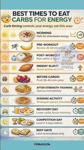 👉 Best Time to Eat Carbs for Energy ⚡ Carb Timing Guide for Fat Loss & Muscle