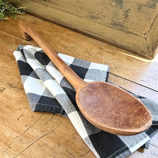 Large Vintage Hand Carved Wooden Spoon | Rustic Primitive Ladle | Farmhouse Kitchen Decor