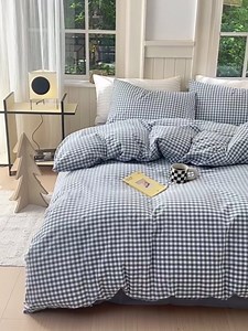 LifeTB Blue Gingham Comforter Set King 3 Pieces Modern Plaid Checkered Pattern Comforter Gingham Bedding Set Fluffy Soft Grid Plaid Bedding Comforter Farmhouse Checkered Comforter Set King Size