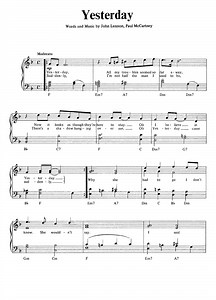 YESTERDAY The Beatles Piano Sheet music | Easy Sheet Music
