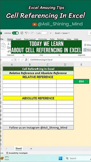 Absolute and Relative Cell Reference in Excel👨‍💻🤯💥Cell Reference in Excel✅#shorts #excel #shortvideo