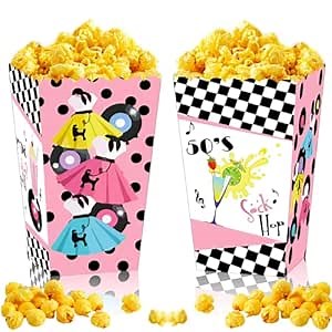 JeVenis 50s Sock Hop Party Popcorn Boxes 50s Theme Party Decorations 1950s Decorations 1950s Rock N Roll Party Boxes