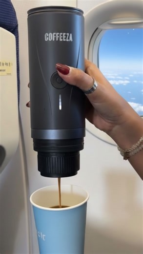 Coffeeza on Instagram: "POV: You brought your own coffee machine on a flight 😌 Finero Mini brews a fresh cup of coffee anywhere, yes, even 30,000 feet up. This is your sign to stop settling for airplane coffee. (travel dairies, espresso, brewing dairies, portable espresso maker, travel finds, travel essentials, coffee capsules, Indian coffee, Nespresso compatible)"